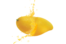 a yellow mango fruit with splashing liquid