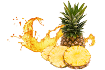 A pineapple with slices of pineapple juice splashing