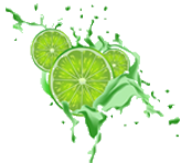 Slices of lime with a green splash, representing a tangy and refreshing lime flavor.