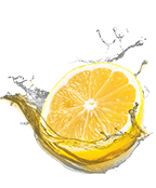 Half a lemon surrounded by a vibrant splash of juice, capturing the zesty essence of citrus.