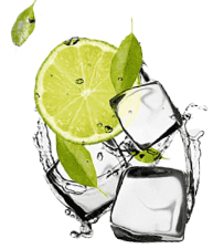 Fresh lime slice with ice cubes and mint leaves, representing the classic mojito ingredients for a crisp and refreshing taste.