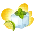 Mint leaves and ice cubes with a slice of lime, the classic ingredients for a refreshing mojito.