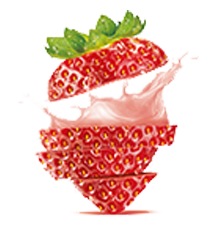 A digital artwork of a layered raspberry dessert with a leafy garnish on top.