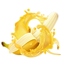 A peeled banana is surrounded by a splash of thick, creamy banana-flavored milkshake or yogurt, conveying a sense of freshness and flavor fusion.