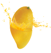 a yellow mango fruit with splashing liquid