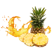 A pineapple with slices of pineapple juice splashing