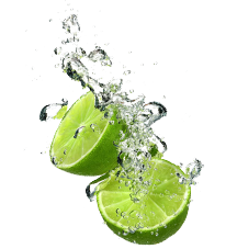 a lime slices falling into water