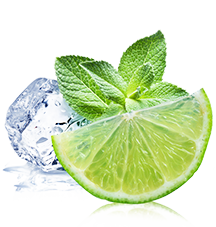 a lime wedge with mint leaves and ice