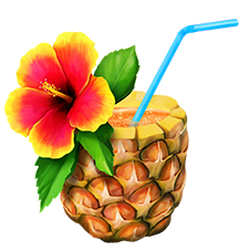 A pineapple drink with a flower and a straw