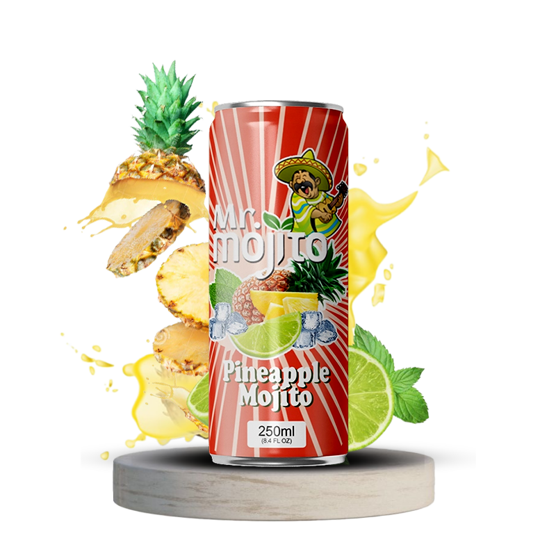 Mr. Mojito Pineapple Mojito 250ml can, featuring fresh pineapple, lime, and mint for a refreshing tropical drink.