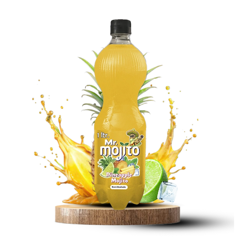 Mr. Mojito Pineapple Mojito 1-liter bottle, bursting with tropical pineapple and lime flavours, complemented by a splash of ice.