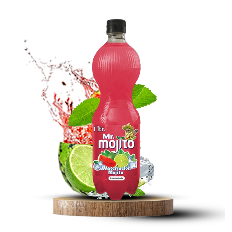 Mr. Mojito Watermelon Mojito 1-liter bottle, featuring a refreshing blend of watermelon, lime, and mint with a splash of ice.